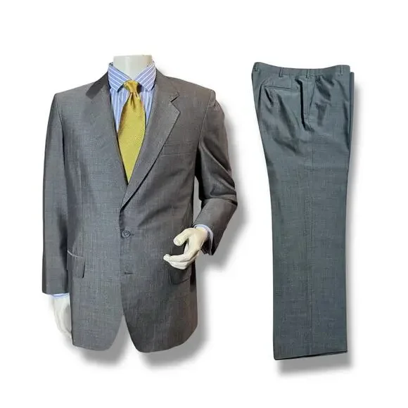 VTG G Handleman 2-Piece Suit Mens Gray Semi-Sharkskin Custom Made Size 44